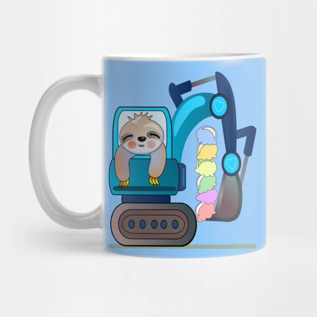 Cute sloth bear excavator vehicle with ice cream for kids by MINIMALARTSTORY